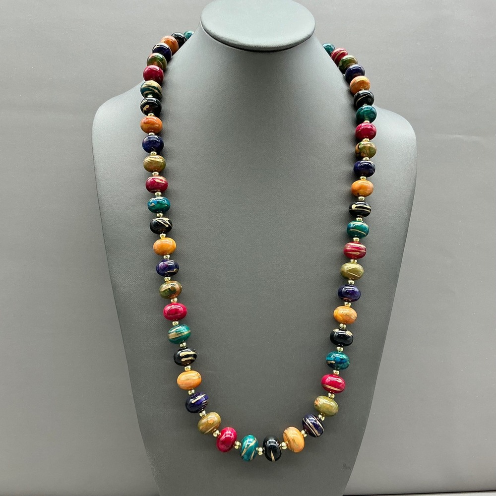 Beaded Necklace Women Multicolor Gold Tone Swirl Pattern Fashion Costume Jewelry